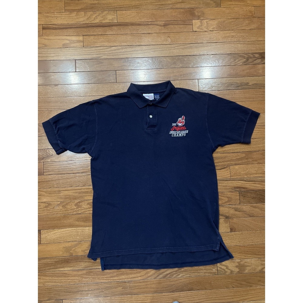 Vintage Cleveland Indians 1995 AL Champs Polo Shirt Mens M Navy MLB Crable